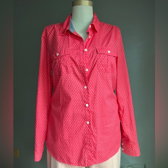 Tommy Hilfiger Polka Dot Button-Up Shirt Pink and White M - Picture 1 of 9